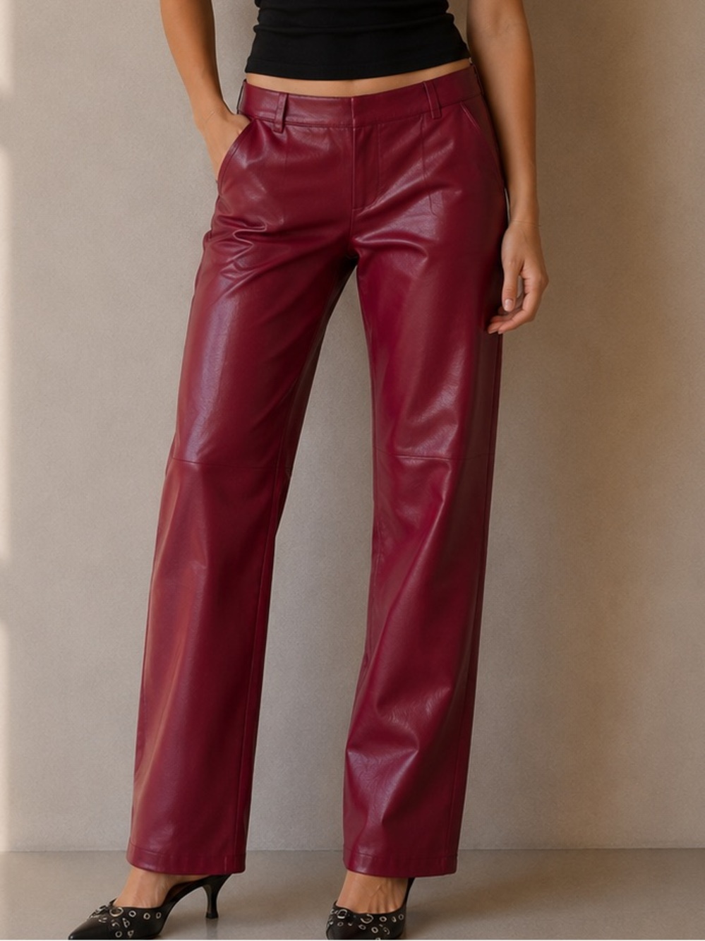 Vintage Garage Mid Rise Red Wide Leg Trousers